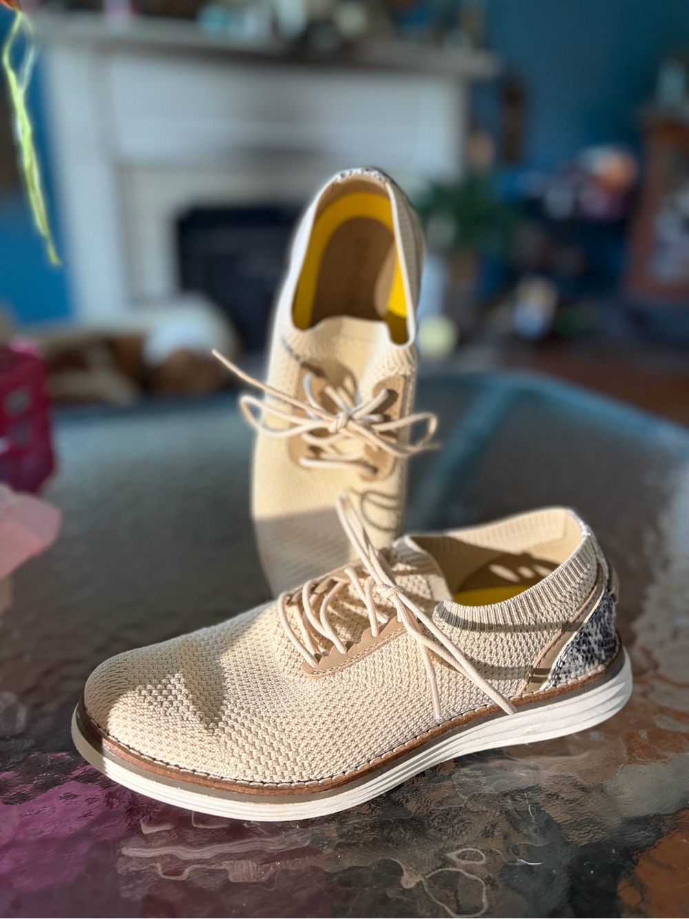 Cole Haan Cream Knit Lace-Up Sneakers with Patterned Heel